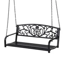 Gardeon Outdoor 2-Seater Swing Chair, Powder-Coated Steel, 200kg Capacity, Black, Easy Assembly, 127x41x50cm, 1-Year