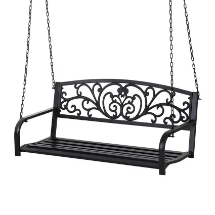 Gardeon Outdoor 2-Seater Swing Chair, Powder-Coated Steel, 200kg Capacity, Black, Easy Assembly, 127x41x50cm, 1-Year