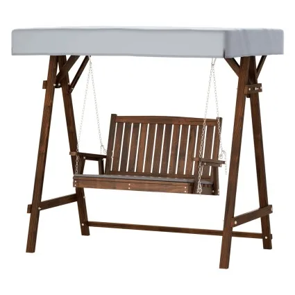 Gardeon Outdoor Wooden Swing Chair: 2-Seater Charcoal Bench with Adjustable Canopy, Cushions & 250kg Capacity