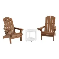 Gardeon Folding HDPE Adirondack Chair Set 3‑Piece with Side Table Waterproof Durable Brown White Outdoor