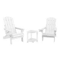 Gardeon 3-Piece Folding HDPE Adirondack Outdoor Set White with Side Table and Cupholders 170kg Capacity