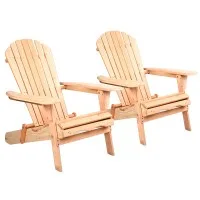 Gardeon Adirondack Outdoor Chairs Set of 2, Foldable Fir Wood Patio Furniture with Wide Armrests, Natural Finish