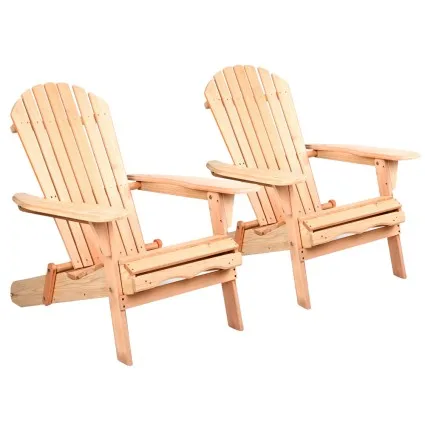 Gardeon Adirondack Outdoor Chairs Set of 2, Foldable Fir Wood Patio Furniture with Wide Armrests, Natural Finish