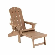Gardeon Folding Adirondack Chair Outdoor Recliner Footrest Cupholder HDPE Patio Lounge Seat Khaki