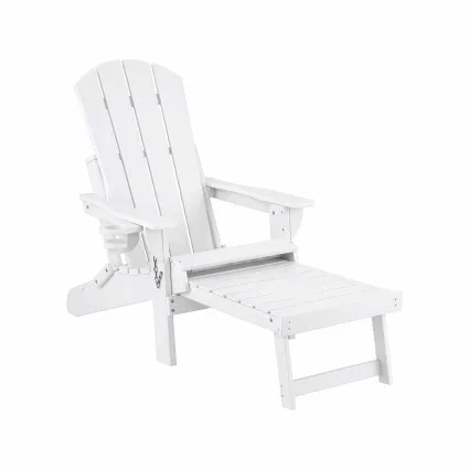 Gardeon Folding Outdoor Patio Adirondack Chair Recliner with Footrest and Cupholder 170kg HDPE White
