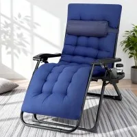 Gardeon XL Blue Folding Sun Lounger Chair - Steel Frame, Textilene Fabric, 170° Recline, Indoor/Outdoor with Cup Holder
