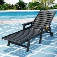 Gardeon 4-Position Adjustable Sun Lounger Chair with Wheels and Cupholder Weather-Resistant HDPE Black