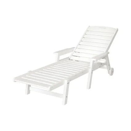Gardeon Sun Lounger Chaise Lounge 4-Position Adjustable 150kg White Outdoor Chair with Wheels and Cupholder