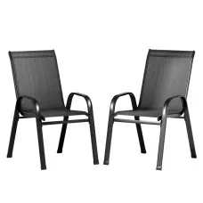 Gardeon 2PC Stackable Outdoor Dining Chairs - Black, Steel Frame, Weather-Resistant, 150kg Capacity, Easy Assembly