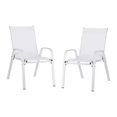 Gardeon 2PC White Outdoor Dining Chairs - Stackable, Weather-Resistant Textilene & Steel, 150kg Capacity, Easy Storage