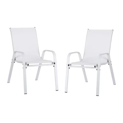 Gardeon 2PC White Outdoor Dining Chairs - Stackable, Weather-Resistant Textilene & Steel, 150kg Capacity, Easy Storage