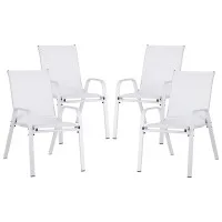 Gardeon 4PC Outdoor Stackable Dining Chairs, White - Weather-Resistant, Steel Frame & Textilene Fabric, 56x70x90cm