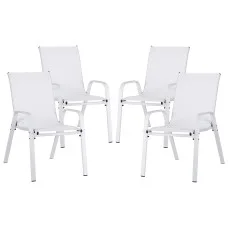 Gardeon 4PC Outdoor Stackable Dining Chairs, White - Weather-Resistant, Steel Frame & Textilene Fabric, 56x70x90cm