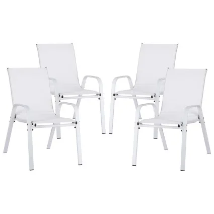 Gardeon 4PC Outdoor Stackable Dining Chairs, White - Weather-Resistant, Steel Frame & Textilene Fabric, 56x70x90cm