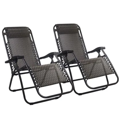 Gardeon 2PC Zero Gravity Chairs with Adjustable Recline, Padded Headrest, and Steel Frame for Outdoor Comfort, Grey