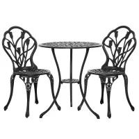 Gardeon 3PC Outdoor Bistro Set - Cast Aluminium Patio Furniture, Black, Weather-Resistant, Includes Chairs & Table