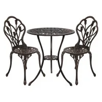 Gardeon 3PC Outdoor Bistro Set – Cast Aluminium Tulip Design, Weather-Resistant, Bronze Finish, with Parasol Hole