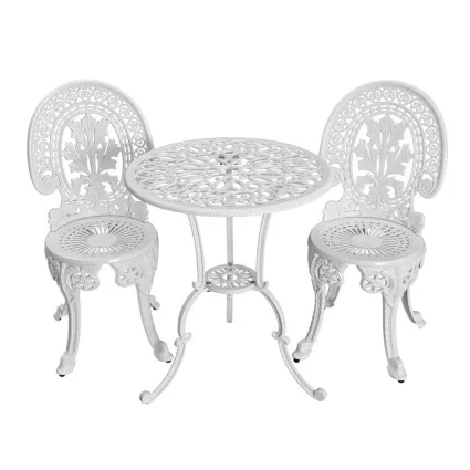 Gardeon 3PC White Aluminium Patio Set - Weather-Resistant Bistro Dining Chairs with Parasol Hole for Outdoor Serenity