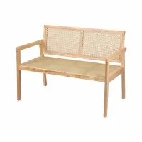 Gardeon 107cm Garden Bench with PVC Woven Seat and Backrest, Natural Wood Gardeon 107cm Garden Bench with PVC Woven Seat and Backrest, Natural Wood
