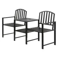 Gardeon 2-Seater Outdoor Garden Bench Loveseat with Table, Black Steel, Weather-Resistant, 165cm x 50cm x 87.5cm