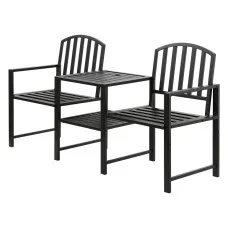 Gardeon 2-Seater Outdoor Garden Bench Loveseat with Table, Black Steel, Weather-Resistant, 165cm x 50cm x 87.5cm