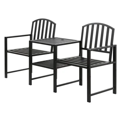 Gardeon 2-Seater Outdoor Garden Bench Loveseat with Table, Black Steel, Weather-Resistant, 165cm x 50cm x 87.5cm