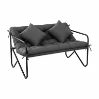 Gardeon 118cm 2 Seater Outdoor Garden Bench with Cushion, Throw Pillows and Metal Textilene Seat Black