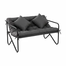 Gardeon 118cm 2 Seater Outdoor Garden Bench with Cushion, Throw Pillows and Metal Textilene Seat Black
