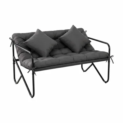 Gardeon 118cm 2 Seater Outdoor Garden Bench with Cushion, Throw Pillows and Metal Textilene Seat Black