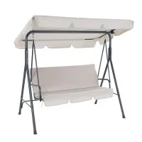 Gardeon 3-Seater Outdoor Swing Chair with Adjustable Canopy, Beige - Powder-Coated Steel Frame, Water-Resistant Cushions