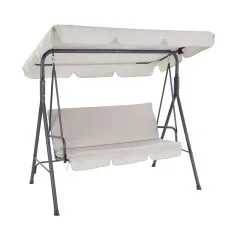 Gardeon 3-Seater Outdoor Swing Chair with Adjustable Canopy, Beige - Powder-Coated Steel Frame, Water-Resistant Cushions