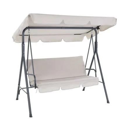 Gardeon 3-Seater Outdoor Swing Chair with Adjustable Canopy, Beige - Powder-Coated Steel Frame, Water-Resistant Cushions