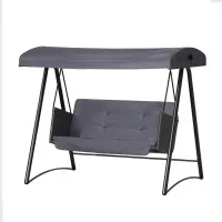 Gardeon 3-Seater Outdoor Swing Chair - Rattan, Grey Cushions, Adjustable Canopy, Steel Frame, 300kg Capacity