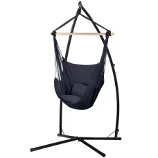 Gardeon Hammock Chair Outdoor Camping Set, Polyester Cotton Blend, 100x45x145cm, Grey, Steel Stand, 180kg Capacity