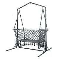Gardeon Hammock Chair with Stand, Macrame 2-Seater, Polyester-Cotton, Grey, 120x70x120cm, Indoor/Outdoor Relaxation