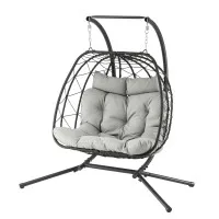 Gardeon 2-Seater Outdoor Swing Chair with Stand Cushion 200kg Adjustable Chains Indoor Outdoor Dark Grey