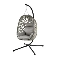 Gardeon Outdoor Swing Chair with Stand 150kg Foldable PE Rattan Cushion Height Adjustable Outdoor Handcrafted Grey