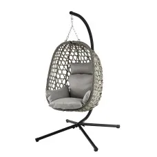Gardeon Outdoor Swing Chair with Stand 150kg Foldable PE Rattan Cushion Height Adjustable Outdoor Handcrafted Grey