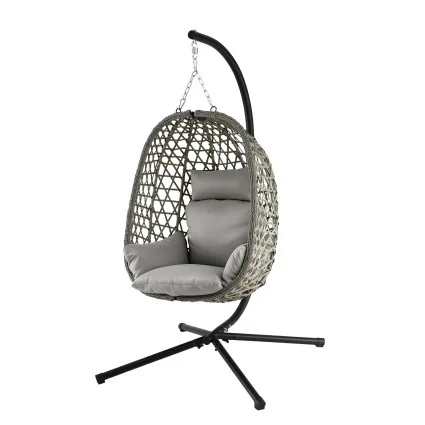 Gardeon Outdoor Swing Chair with Stand 150kg Foldable PE Rattan Cushion Height Adjustable Outdoor Handcrafted Grey