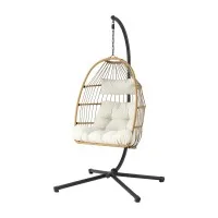 Gardeon Foldable Outdoor Swing Chair with Stand 150kg Adjustable Chain Rattan Cushion Indoor Outdoor Latte