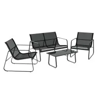 Gardeon Outdoor Sofa Set - 4-Piece Lounge with Tempered Glass Table, Weather-Resistant Textilene, Steel Frame, Black