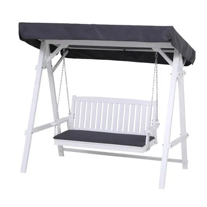 Gardeon Outdoor Wooden 3-Seater Swing Chair with Adjustable Canopy & Cushions, Water-Resistant, 187.5x112x169cm, White