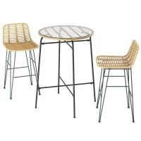 Gardeon 3-Piece Outdoor Bar Set: UV-Resistant Wicker, Tempered Glass Table, Adjustable Feet, Steel Frame, Easy Assembly