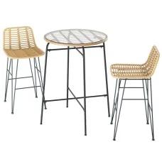 Gardeon 3-Piece Outdoor Bar Set: UV-Resistant Wicker, Tempered Glass Table, Adjustable Feet, Steel Frame, Easy Assembly