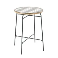 Gardeon Outdoor Bar Table - Wicker & Glass, 70x70x100cm, UV-Resistant, Adjustable Feet, Sturdy Steel Frame, Beige/Black