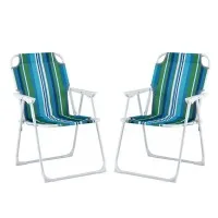 Gardeon Outdoor Folding Chair Set 2x Steel Frame, 150kg Capacity, UV Resistant, 48x46x76.5cm, Blue/White