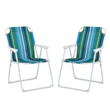 Gardeon Outdoor Folding Chair Set 2x Steel Frame, 150kg Capacity, UV Resistant, 48x46x76.5cm, Blue/White
