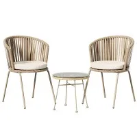 Gardeon 3PC Outdoor Bistro Set – Beige Rope Chairs & Table | Weather-Resistant Steel, Easy Assembly, 1-Year Warranty