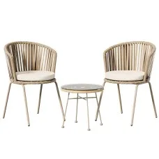 Gardeon 3PC Outdoor Bistro Set – Beige Rope Chairs & Table | Weather-Resistant Steel, Easy Assembly, 1-Year Warranty