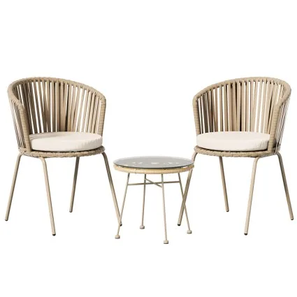 Gardeon 3PC Outdoor Bistro Set – Beige Rope Chairs & Table | Weather-Resistant Steel, Easy Assembly, 1-Year Warranty